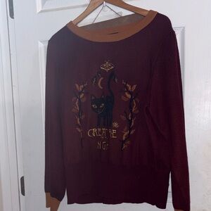 Unique Vintage Disney Burgundy and Tan Cat Sweater Binx!